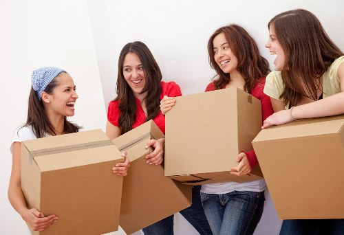 Business furniture and office equipment prepared for commercial moving service