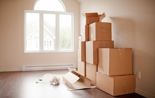 Student move planning with boxes and furniture ready for transport