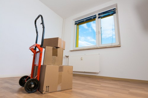 Fragile items and boxes arranged for moving in Hammersmith